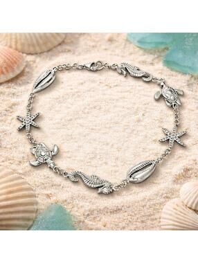 NIB Ross-Simons 925 Silver Ocean Naitical Charm Bracelet/Anklet, 8.5”, 11.8 g